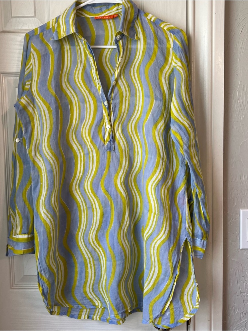 Oliphant Striped Wave tunic coverup  in Blue and Lime